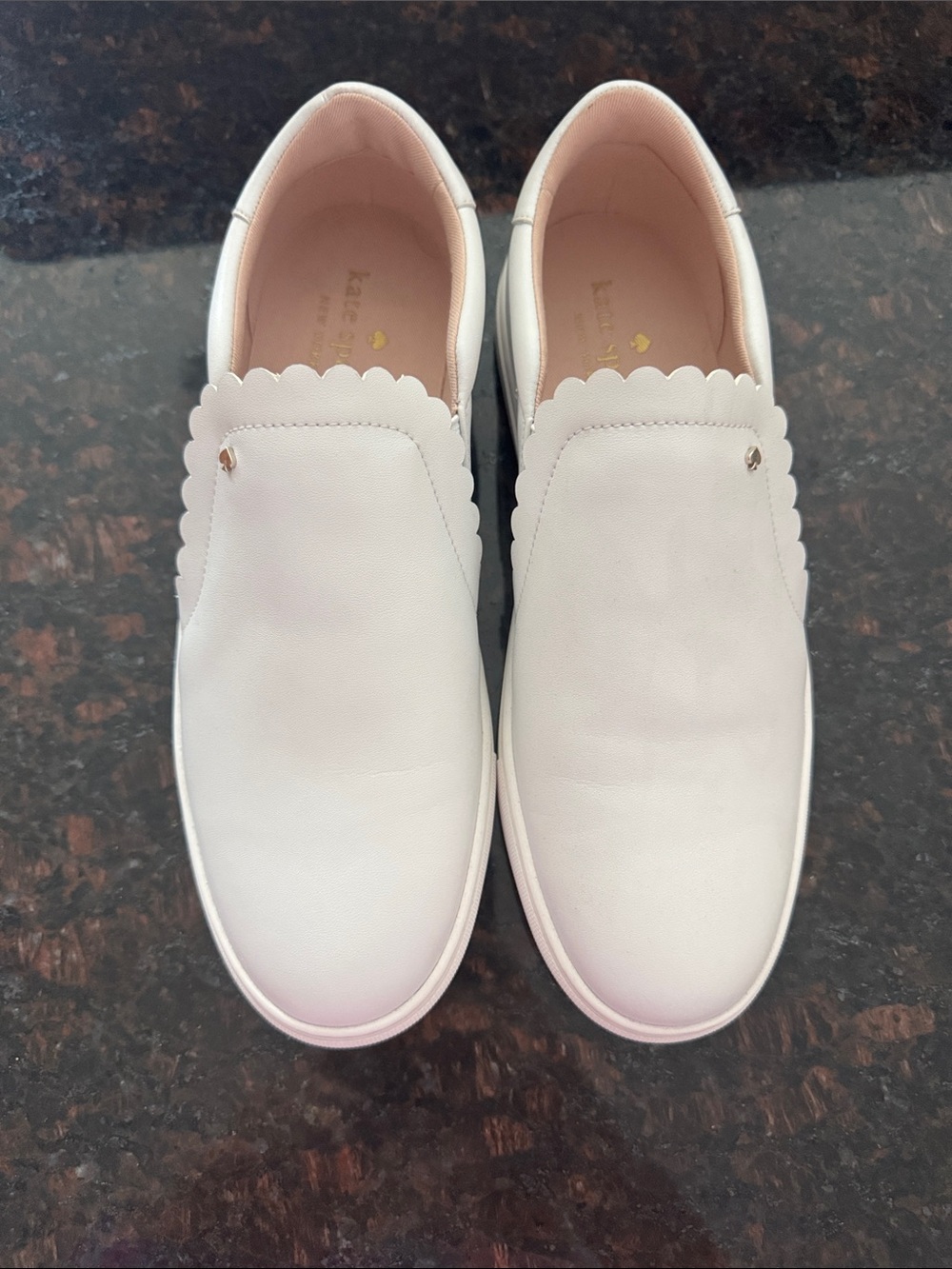 kate spade White Scalloped Leather Slip-On Sneakers